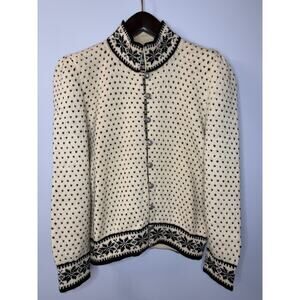 Norsk Husflids Handknitted Norway Cardigan Nordic Sweater Women's Cream Black